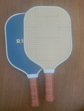 RECESS Quality Pair of Two Pickleball Paddles in Teal Blue and Mustard Tone